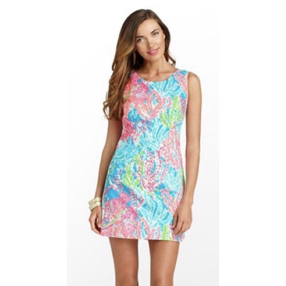 Lilly Pulitzer Lets Cha Cha Aqua Delia Shift Dress Pink Blue Size 2 Holy Grail